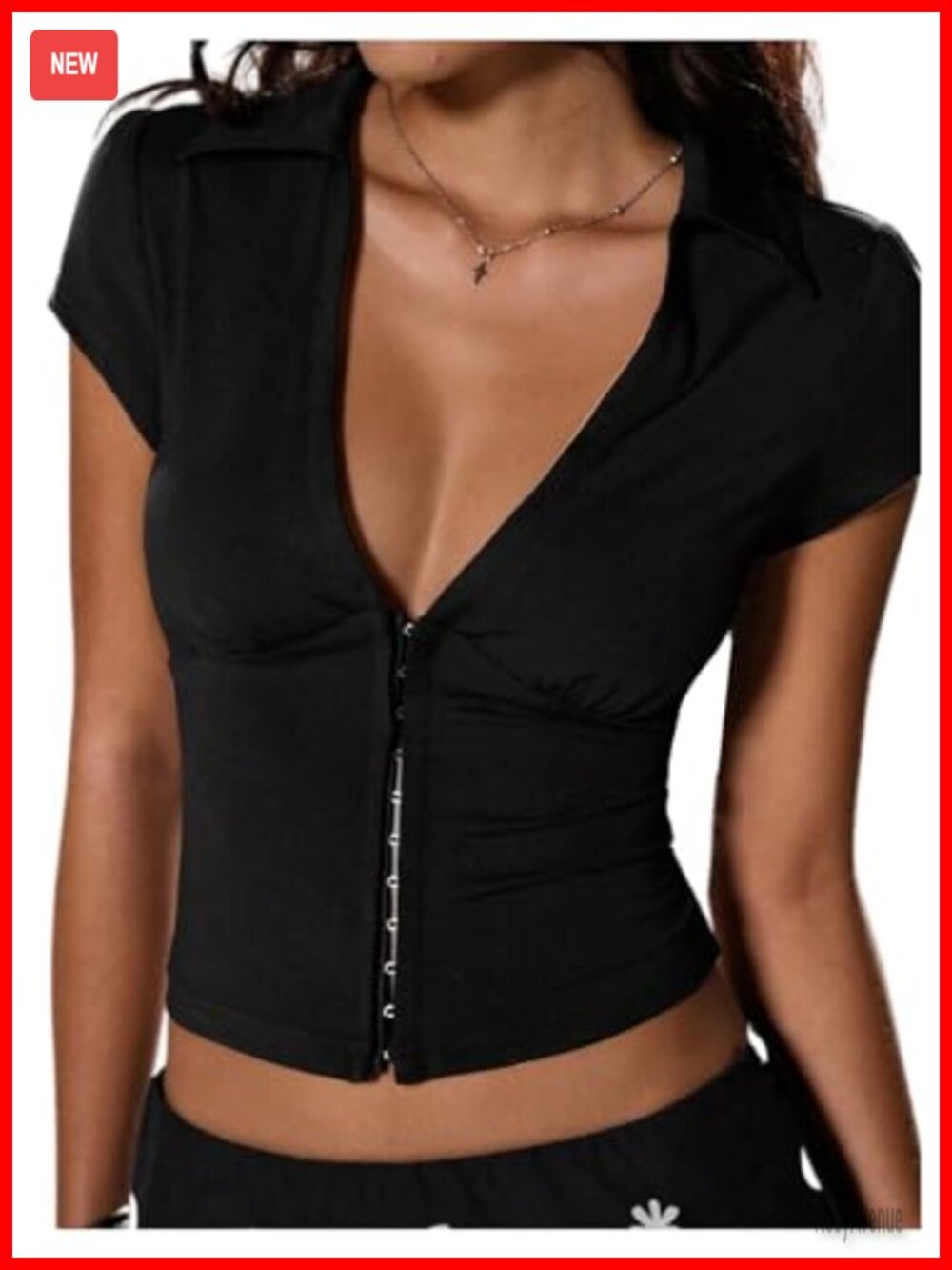 Corset V-Neck Crop Top Short Sleeve Hook Closure Y2k Club Party Top